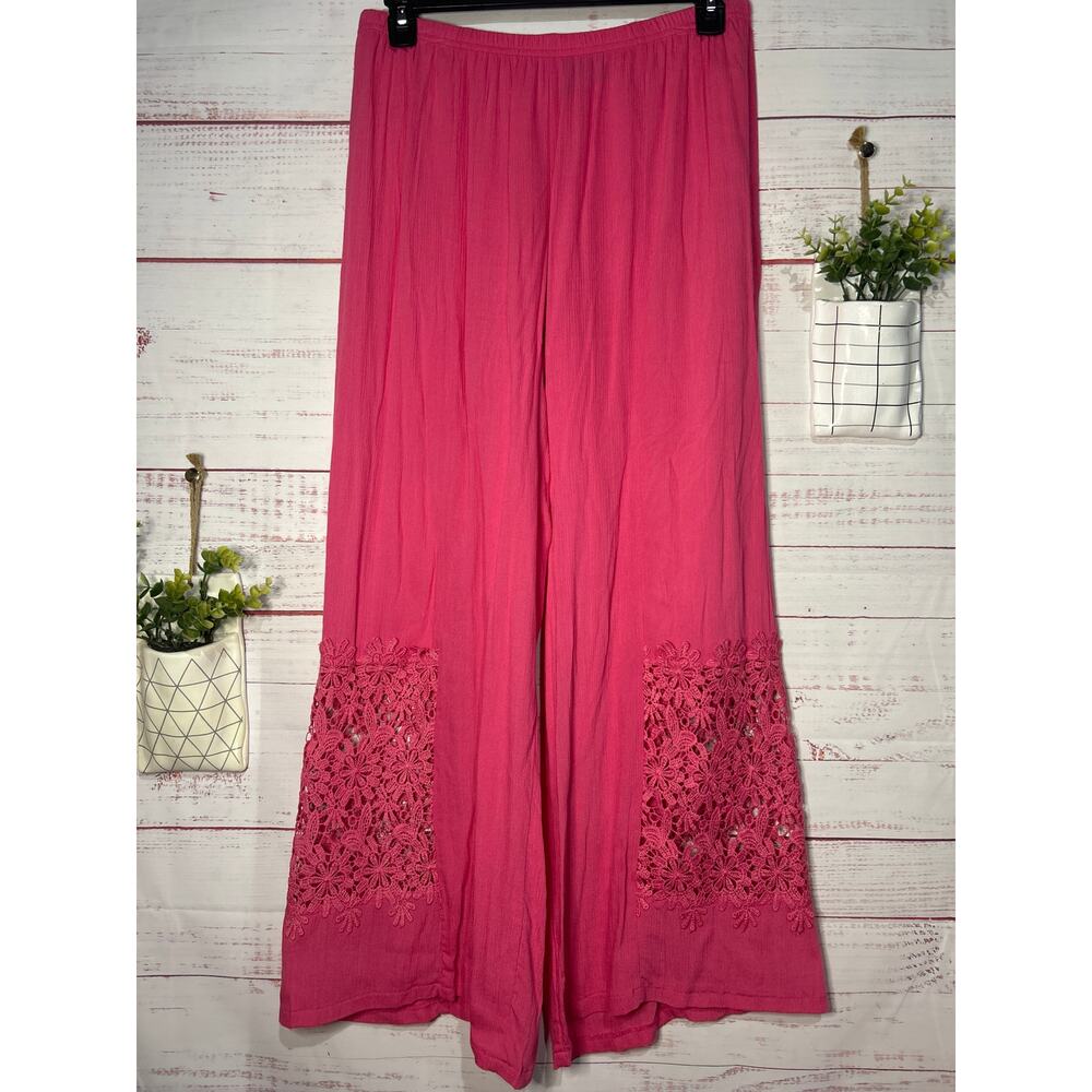 Pink Crochet Paneled Wide Leg Pants | Women's Large